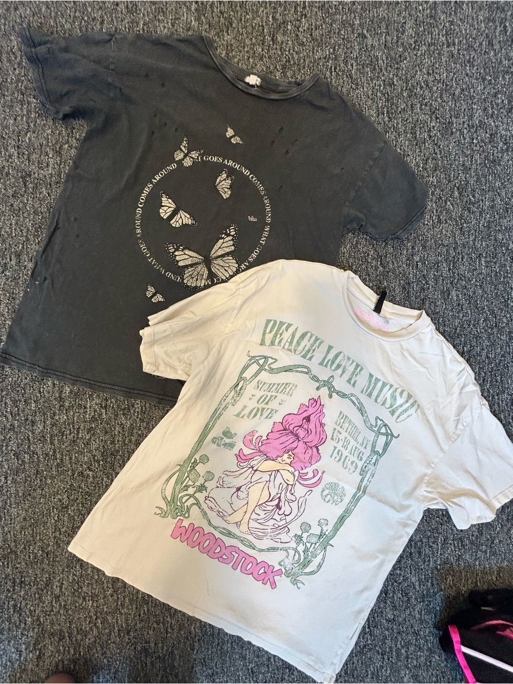Garage White Woodstock Peace Love Music Graphic Tee with Pink Artwork